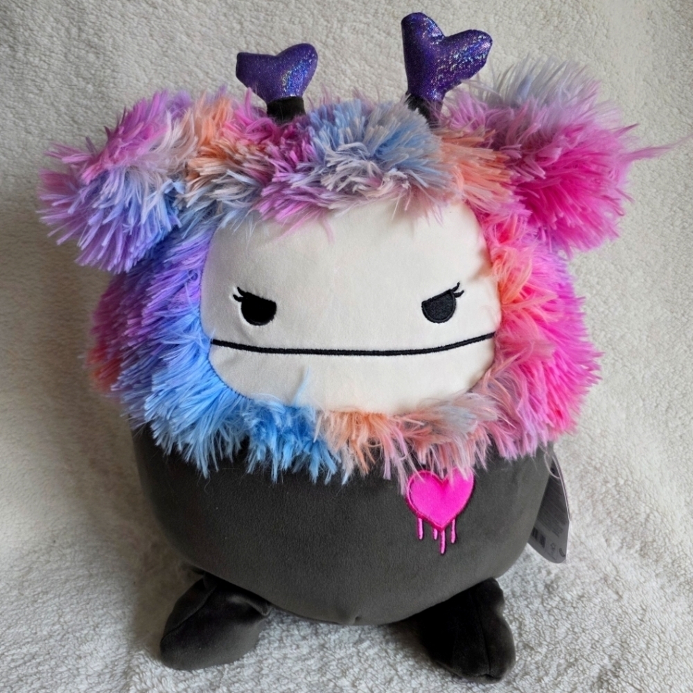 NWT Squishmallows 12" Frumpy Girly Goth Black Bigfoot with Heart Headband Plush